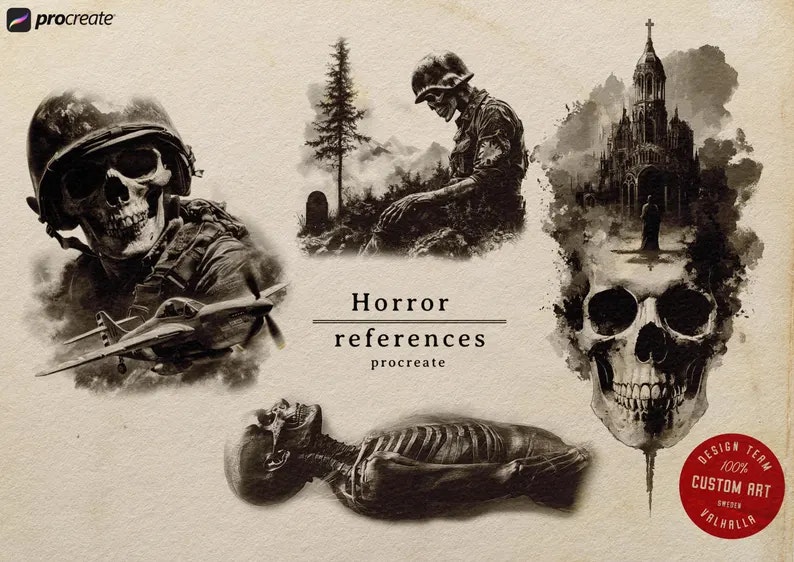 Horror vol.1 - Procreate & Png files ~ 100+ unique horror designs, custom made reference bundle for Procreate image 10 Procreate & Png files ~ 100+ unique horror designs, custom made reference bundle