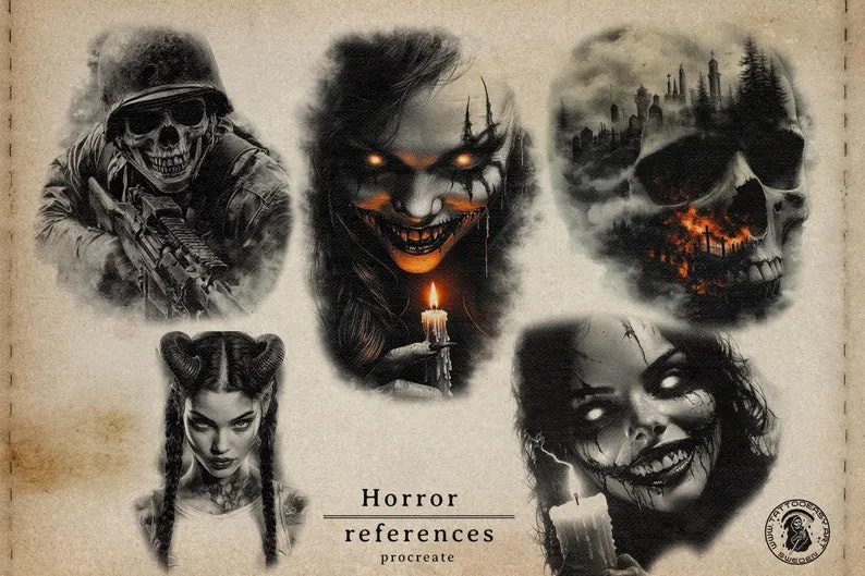 Horror vol.1 - Procreate & Png files ~ 100+ unique horror designs, custom made reference bundle for Procreate image 10 Procreate & Png files ~ 100+ unique horror designs, custom made reference bundle