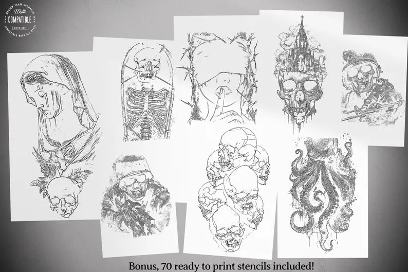 Horror vol.1 - Procreate & Png files ~ 100+ unique horror designs, custom made reference bundle for Procreate image 10 Procreate & Png files ~ 100+ unique horror designs, custom made reference bundle