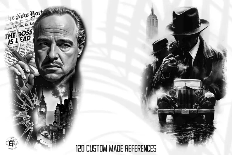 Procreate & Png files ~ 120 custom made references, Tattoo realism / design ideas, Stencil ready design bundle!