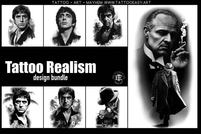 Procreate & Png files ~ 120 custom made references, Tattoo realism / design ideas, Stencil ready design bundle!