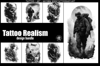 Procreate & Png files ~ 120 custom made references, Tattoo realism / design ideas, Stencil ready design bundle!