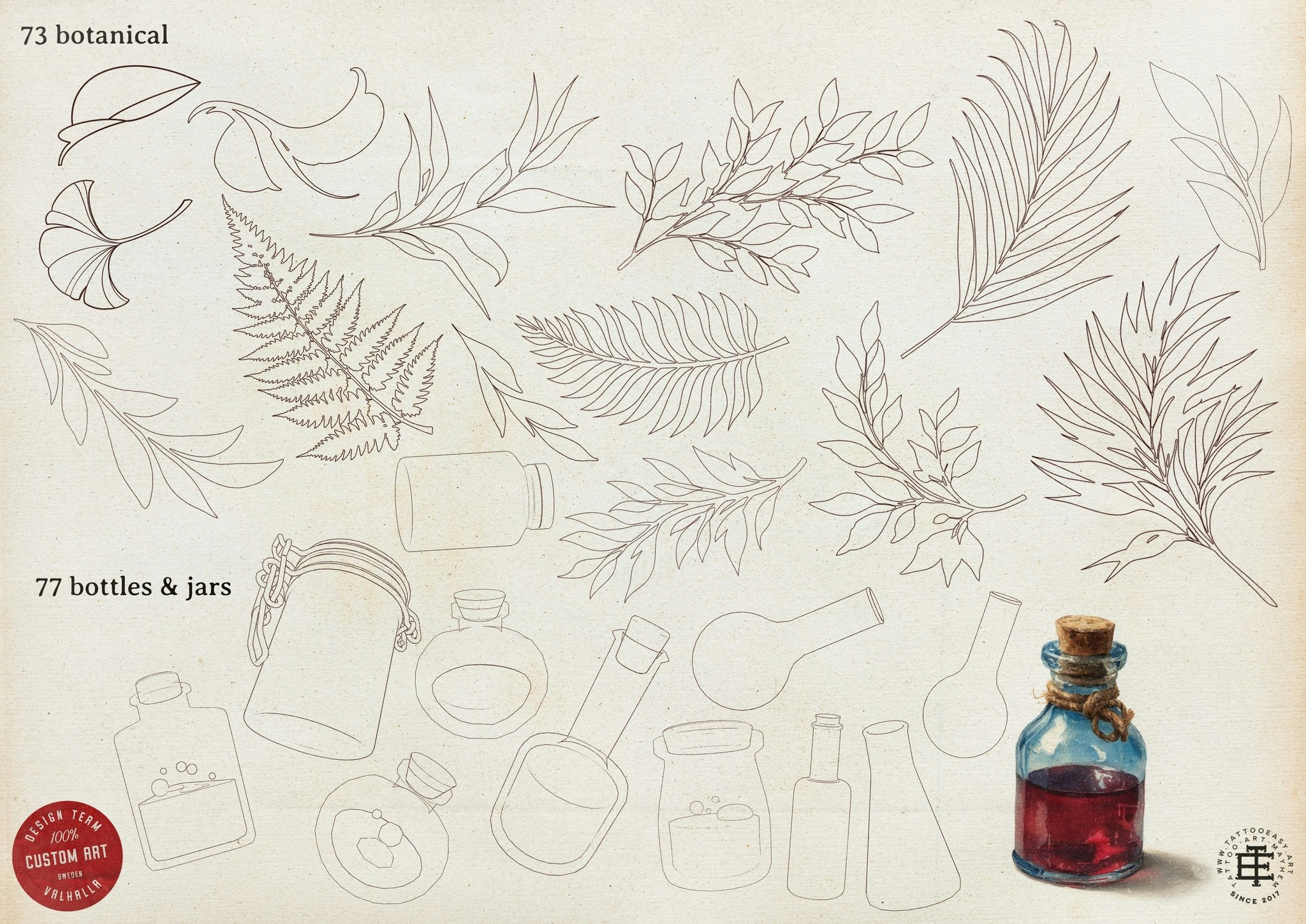 Procreate / The Artist Essentials, custom made design kit,! free to use for tattoo work and references! 800+ elements!