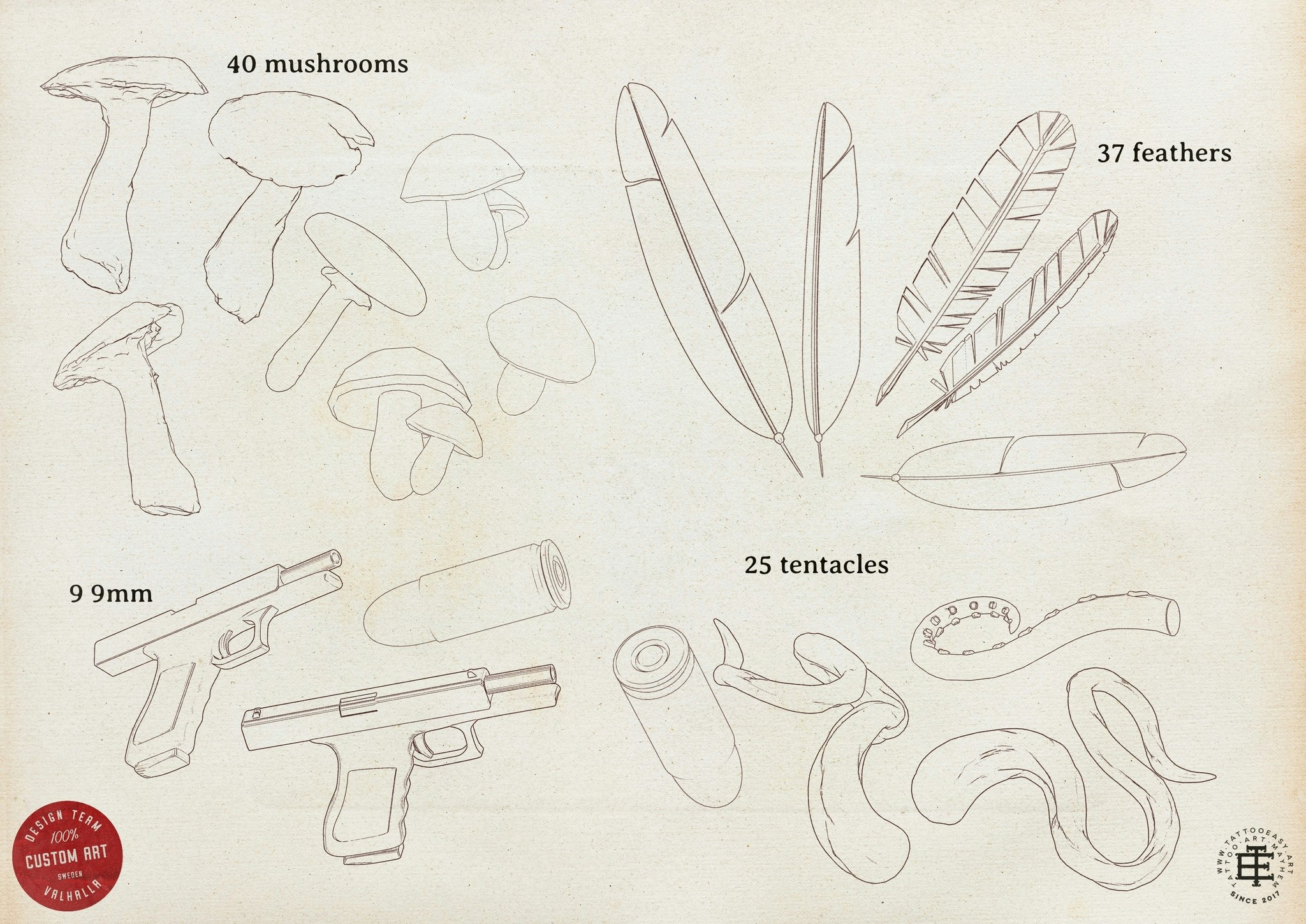 Procreate / The Artist Essentials, custom made design kit,! free to use for tattoo work and references! 800+ elements!