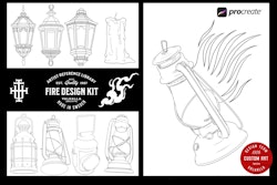 Lamps, Torches, Fire, smoke, candles, decoration and stuff for Procreate, 150~200 elements, The fire design kit