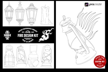 Lamps, Torches, Fire, smoke, candles, decoration and stuff for Procreate, 150~200 elements, The fire design kit
