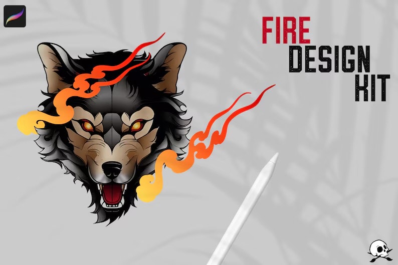 Lamps, Torches, Fire, smoke, candles, decoration and stuff for Procreate, 150~200 elements, The fire design kit
