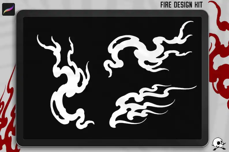 Lamps, Torches, Fire, smoke, candles, decoration and stuff for Procreate, 150~200 elements, The fire design kit