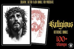 Procreate / Religious Tattoo reference kit, Set 1, 100+ unique religious references, stencils & background design kit, quality custom art