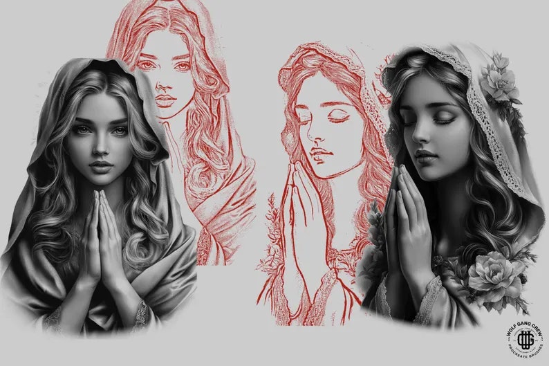 Procreate / Religious Tattoo reference kit, Set 1, 100+ unique religious references, stencils & background design kit, quality custom art