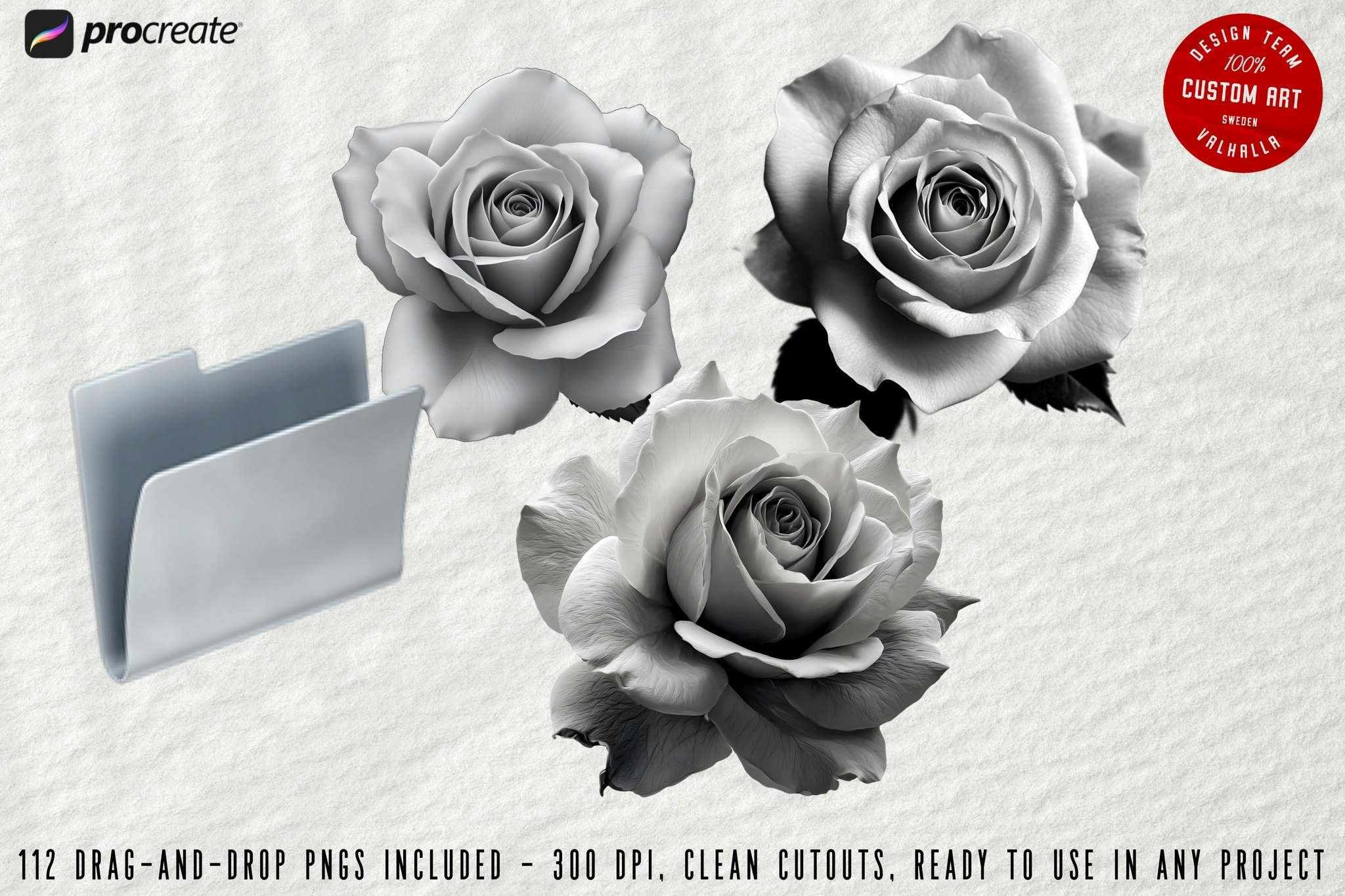 Rose realism, transparent Png clipart files & Procreate version included, high quality custom assets, Rose reference library for artists