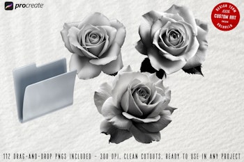 Rose realism, transparent Png clipart files & Procreate version included, high quality custom assets, Rose reference library for artists