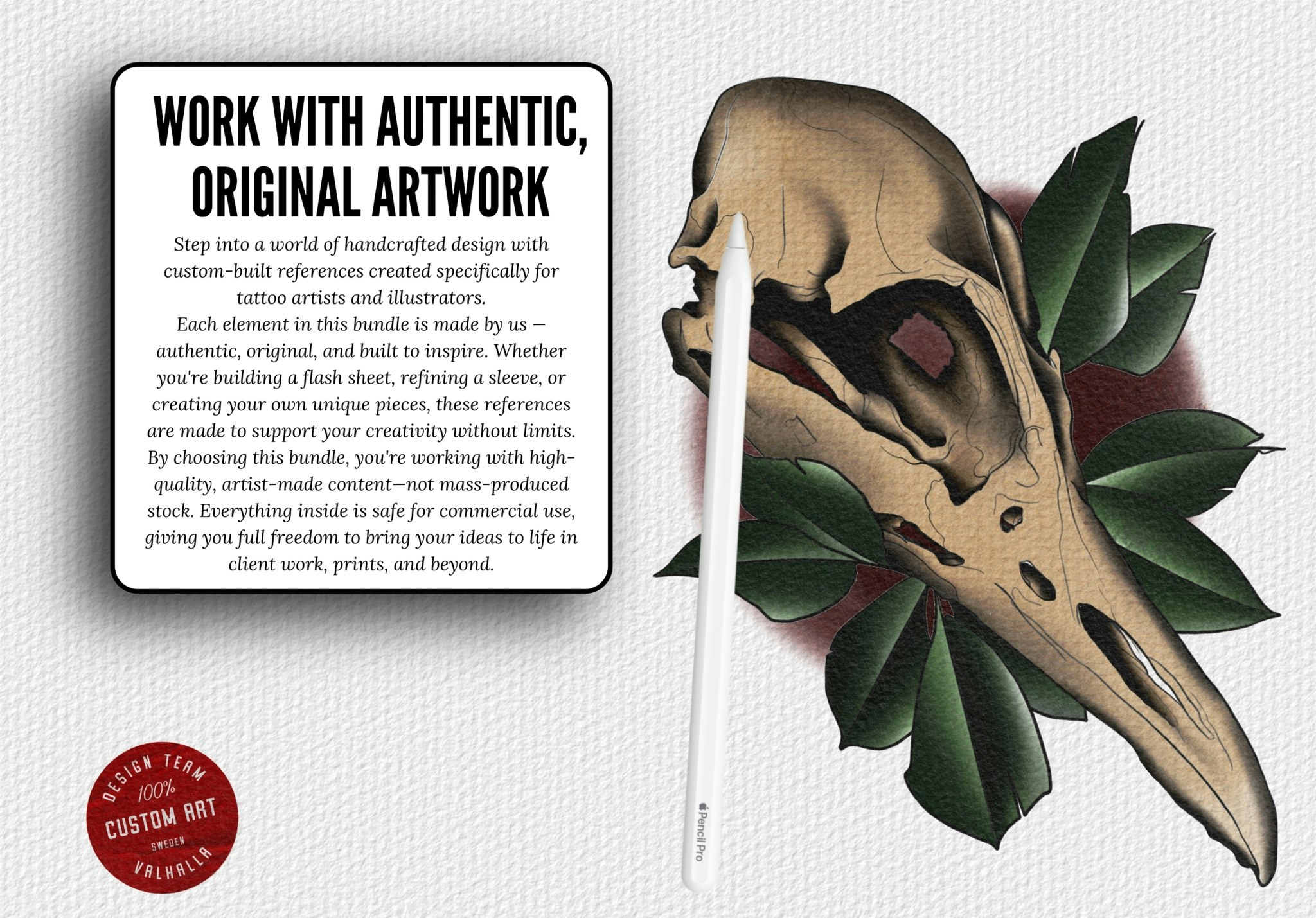 Procreate & png files - Bird Skulls Vol.2, 70 stamps / png designs, bird skull realism, skull reference folder, custom art