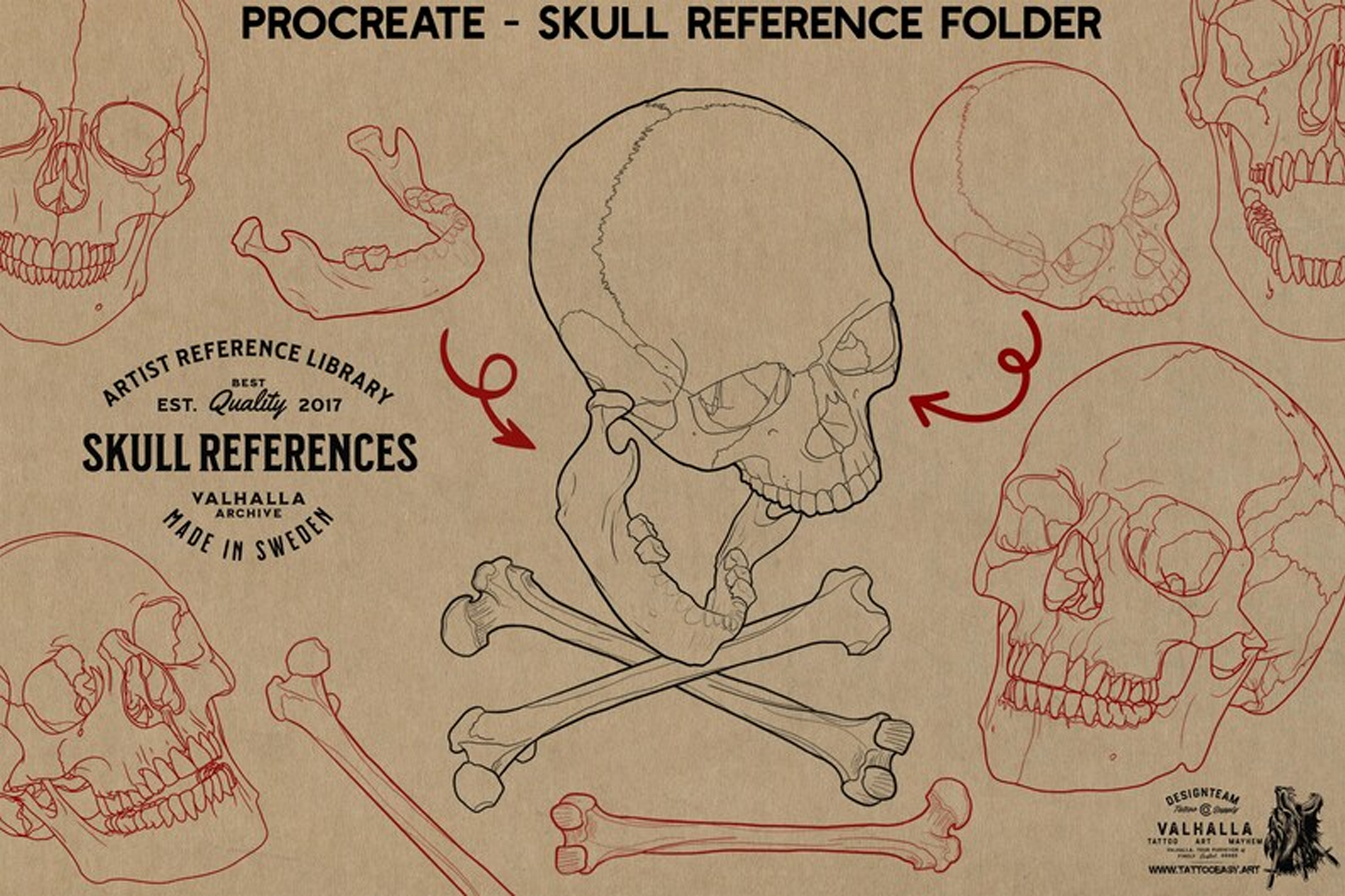 Skull stencil/reference bundle, 135 outlined skulls, tattoo stencils, skull references, procreate stamps, svg skulls, png skull references