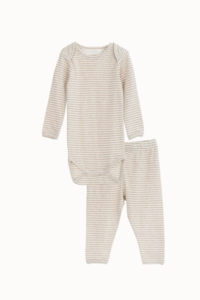 Serendipity Organics - Set body & byxa Stripe - Oat/Offwhite