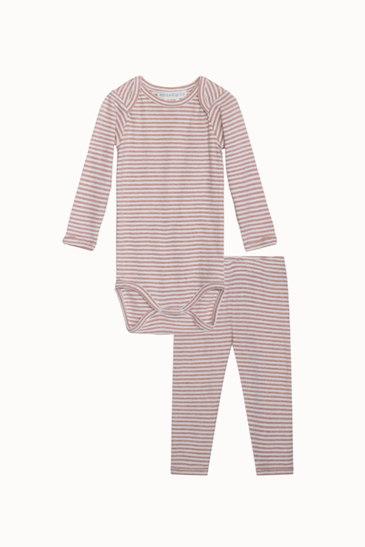 Serendipity Organics - Set body & byxa Stripe - Clay/Offwhite