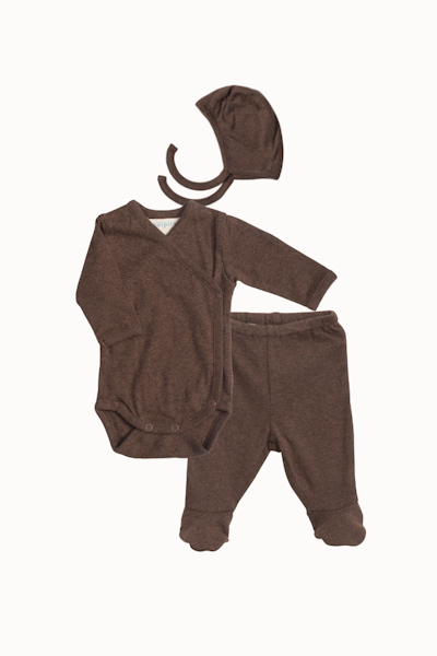 Serendipity Organics - Newborn Set mössa, body & byxa Solid - Chestnut Melange