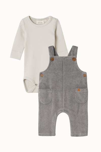 Lil'Atelier - Set Frotté hängselbyxa & body - Turtledove