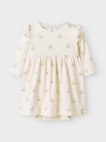 Lil'Atelier - Body Dress Set med Baby Strumpbyxa - Pastel Swan Turtledove