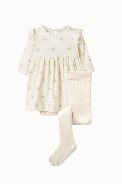 Lil'Atelier - Body Dress Set med Baby Strumpbyxa - Pastel Swan Turtledove