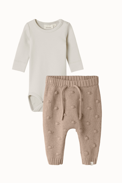 Lil'Atelier - Baby Set Slim Solid body & Knit byxa - Turtledove