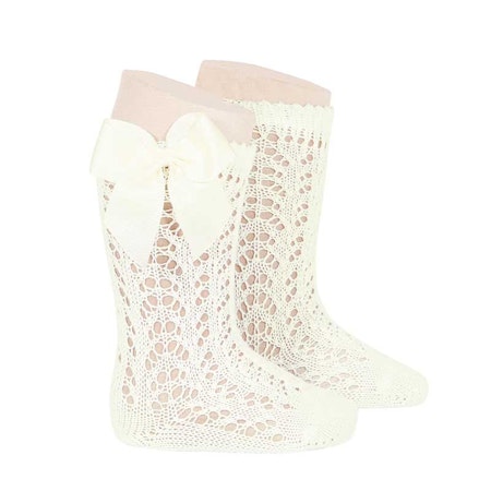 Condor - Perle Knee Socks with Bow - Champagne
