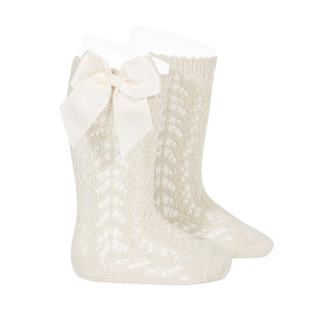 Condor - Perle Knee Socks with Bow - Linnen