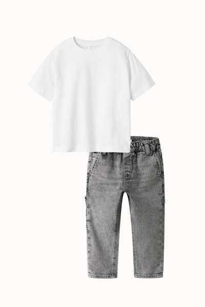 Name it - Set Bright White T-shirt & Tap Medium Grey Jeans