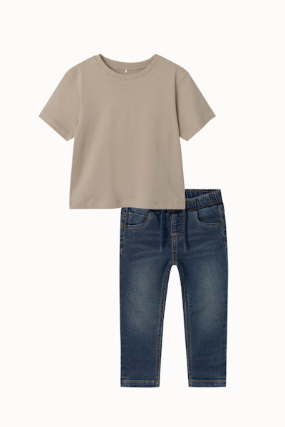 Name it - Set Pure Cashmere T-shirt & Slim Vintage Dark Blue Jeans