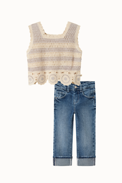 Matchat Set - Lil'Atelier Vapor Blue Vest & Name it Straight Fold Girl Jeans