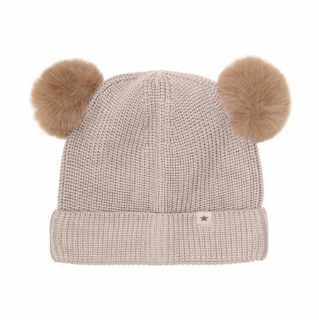 HUTTEliHUT - Beanie Wool Knit with Pompoms - Camel Melange