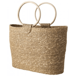 Stråväska flätad natur 35x25 cm bambuhandtag