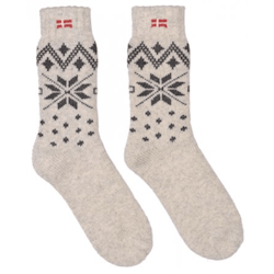 Tjocka ullstrumpor 80% ull ljus - grafit snöflinga