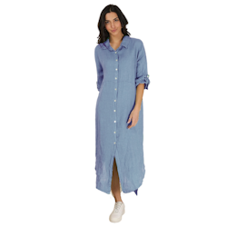Lång skjortklänning Maddalena plus 40-44 denim chiaro linne