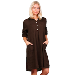 Skjortklänning linne Emilia 36-42 cioccolato