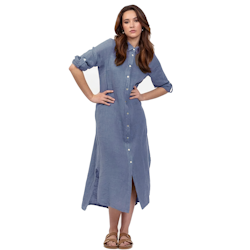 Lång skjortklänning linne Maddalena 36-42 blu denim