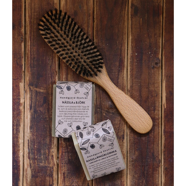Gift Set Boar Bristle Hair Brush Shaving & Two Shampoo Bars