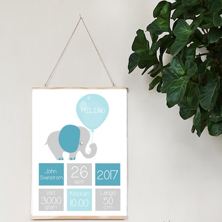 Födelseposter Blå elefant