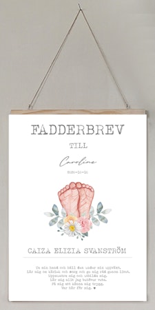 Fadderbrev, dopbrev Små fötter med blommor