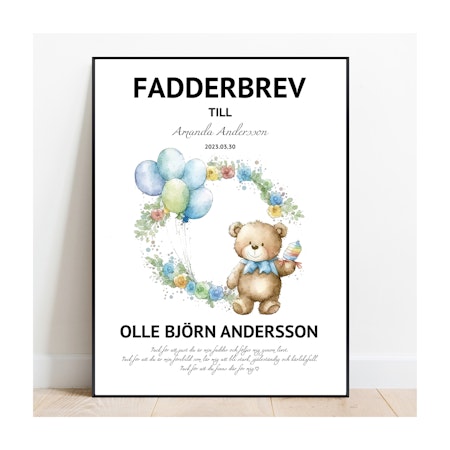 Fadderbrev, dopbrev, Tack för nallen blå