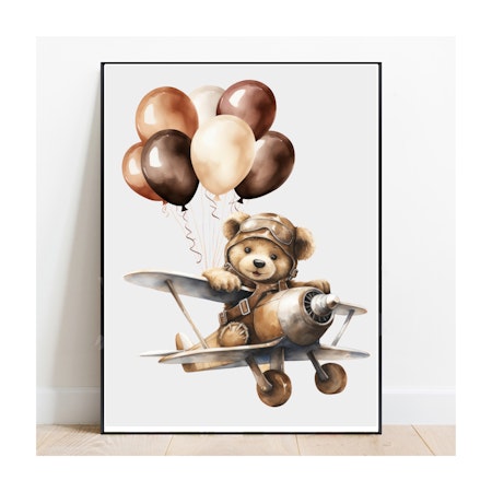 Barnposter Teddy flygplan