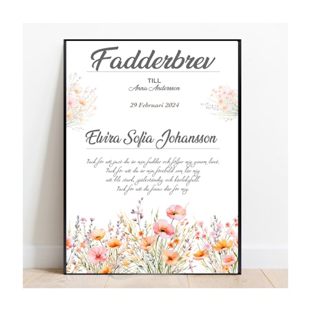 Fadderbrev, dopbrev, fadderbevis Blomäng
