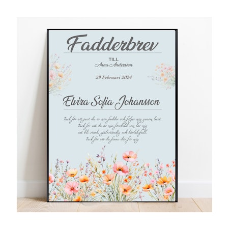 Fadderbrev, dopbrev, fadderbevis Blomäng