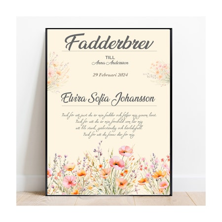 Fadderbrev, dopbrev, fadderbevis Blomäng