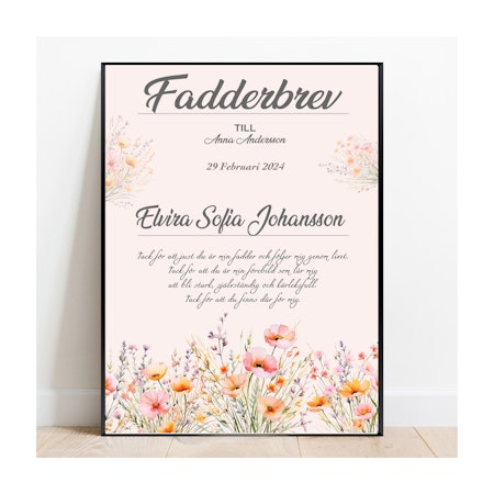 Fadderbrev, dopbrev, fadderbevis Blomäng