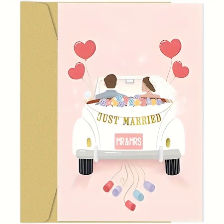 Bröllopskort, gratulationskort "Just married"