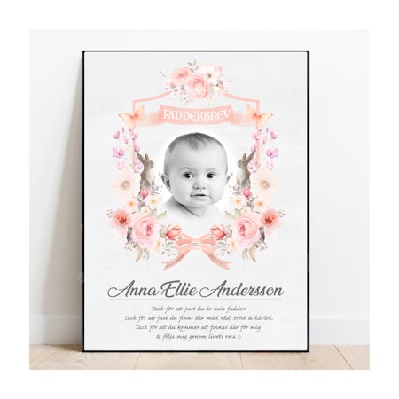 Fadderbrev Pink rose med foto