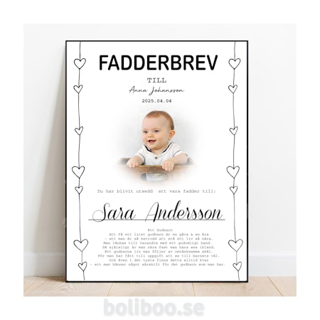 Fadderbrev, dopbrev med personligt foto