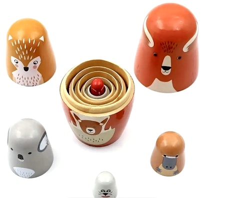 Babushka docka, känguru, igelkott, koala, näbbdjur