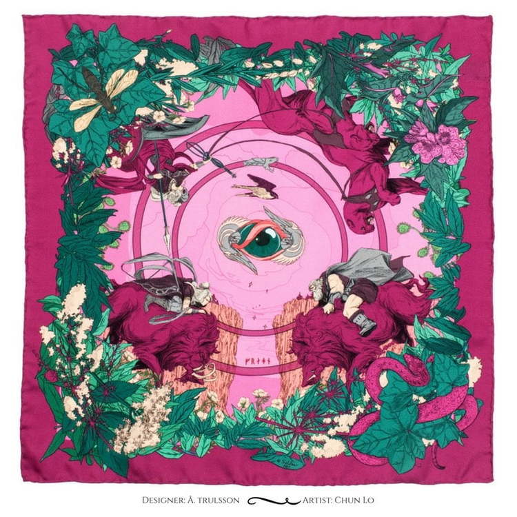 Soldiser Norse Goddess Freya pink silk pocket square pattern